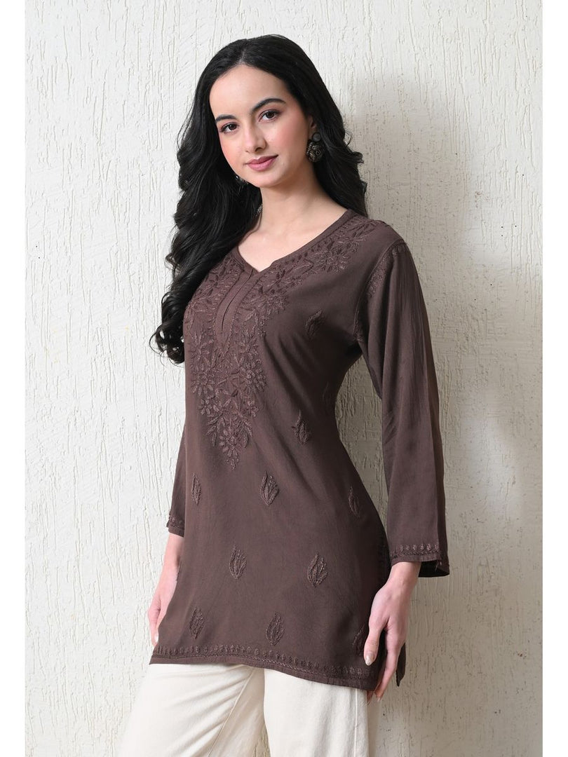 Bela Dyed Rayon Short Chikankari Kurti
