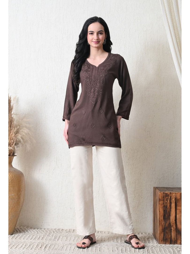 Bela Dyed Rayon Short Chikankari Kurti