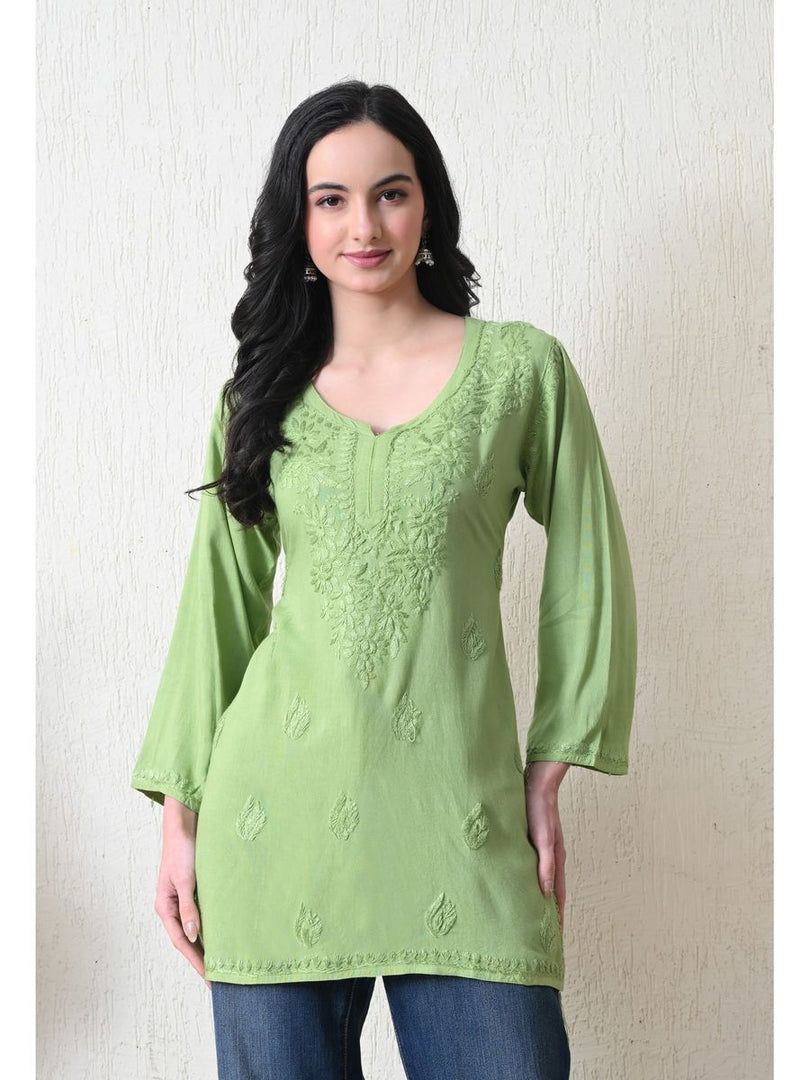Bela Dyed Rayon Short Chikankari Kurti