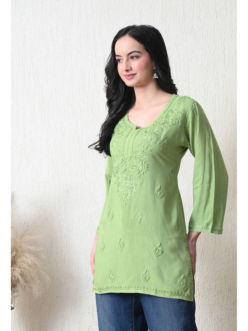 Bela Dyed Rayon Short Chikankari Kurti