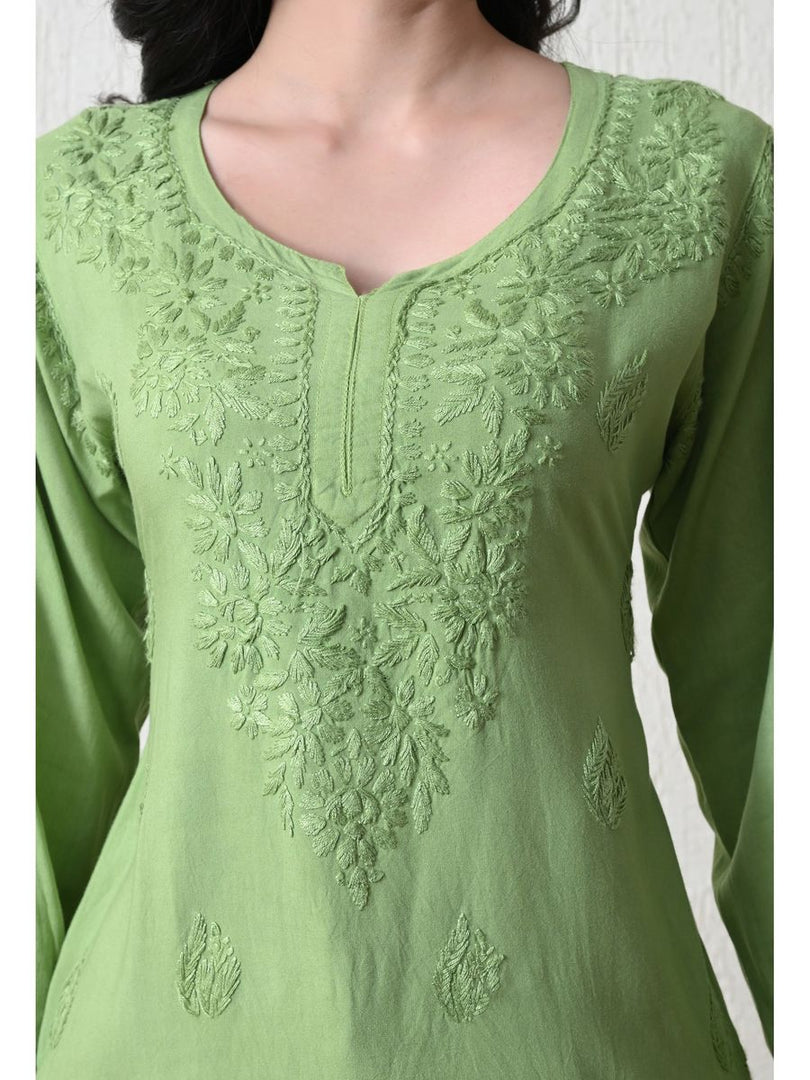 Bela Dyed Rayon Short Chikankari Kurti