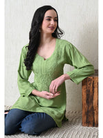 Load image into Gallery viewer, Bela Dyed Rayon Short Chikankari Kurti