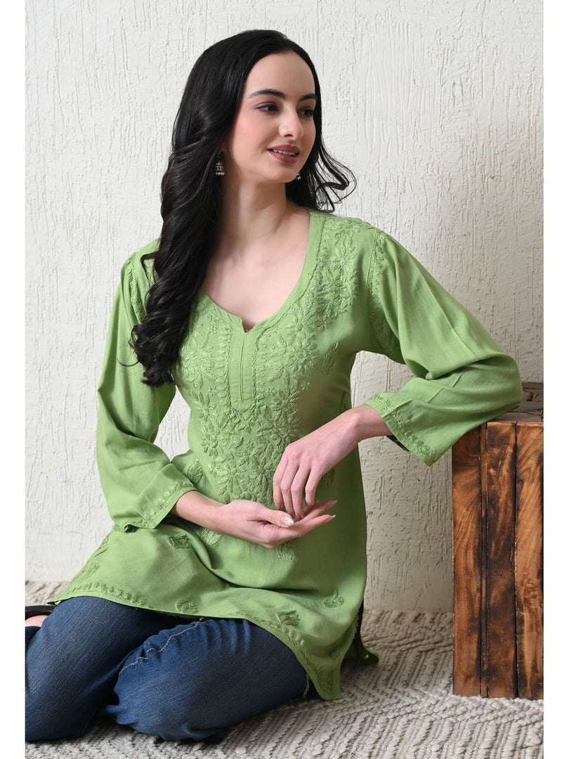 Bela Dyed Rayon Short Chikankari Kurti