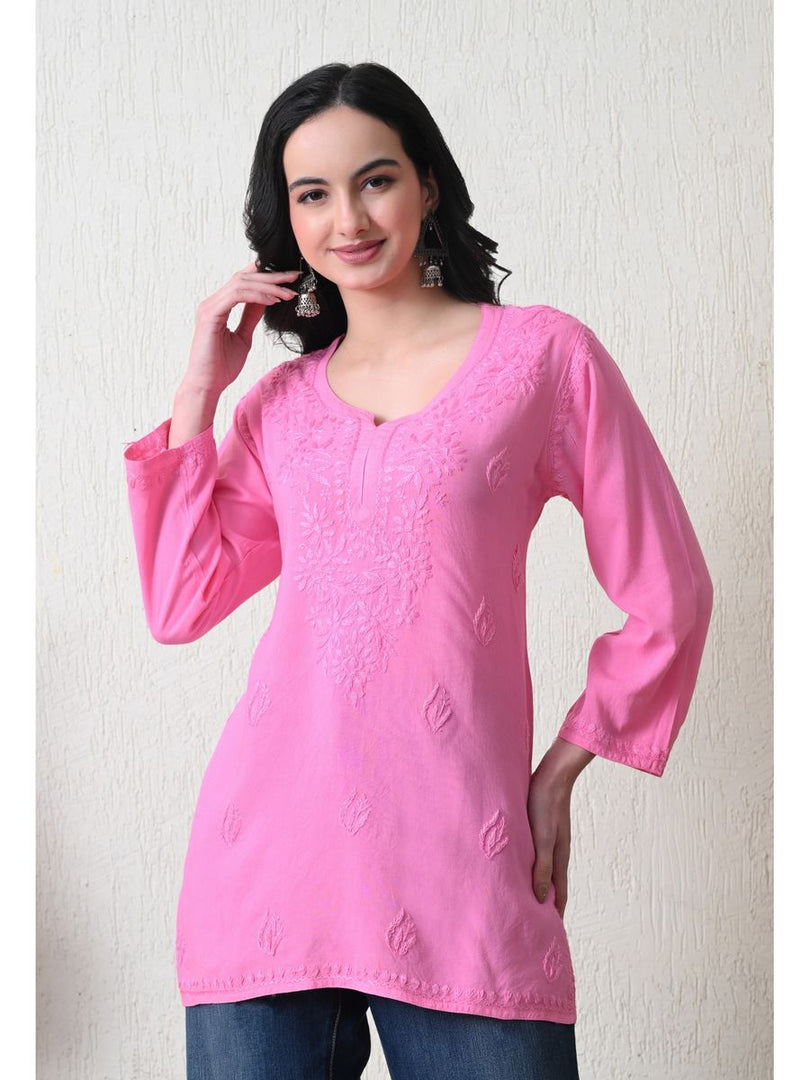 Bela Dyed Rayon Short Chikankari Kurti