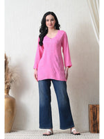 Load image into Gallery viewer, Bela Dyed Rayon Short Chikankari Kurti
