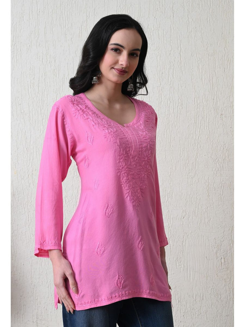 Bela Dyed Rayon Short Chikankari Kurti