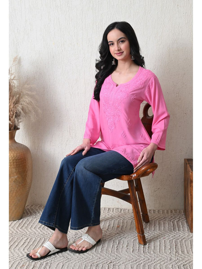 Bela Dyed Rayon Short Chikankari Kurti