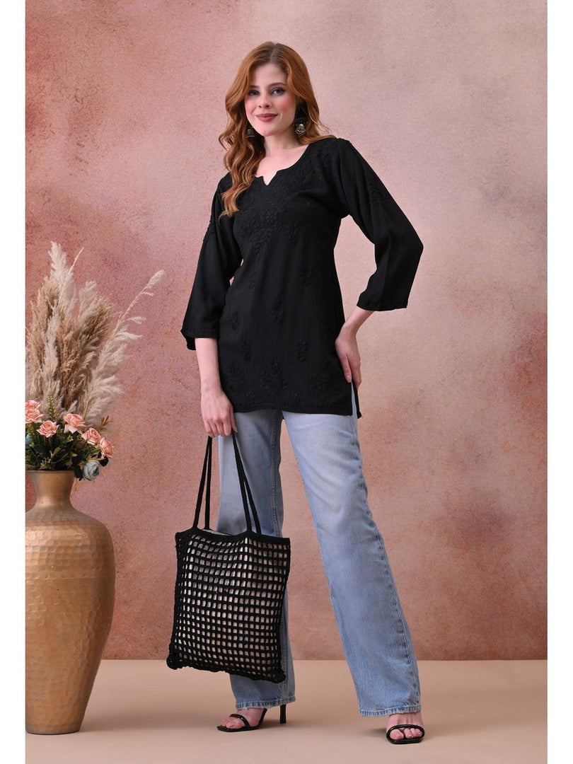 Bela Dyed Rayon Short Chikankari Kurti
