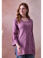 Load image into Gallery viewer, Bela Dyed Rayon Short Chikankari Kurti