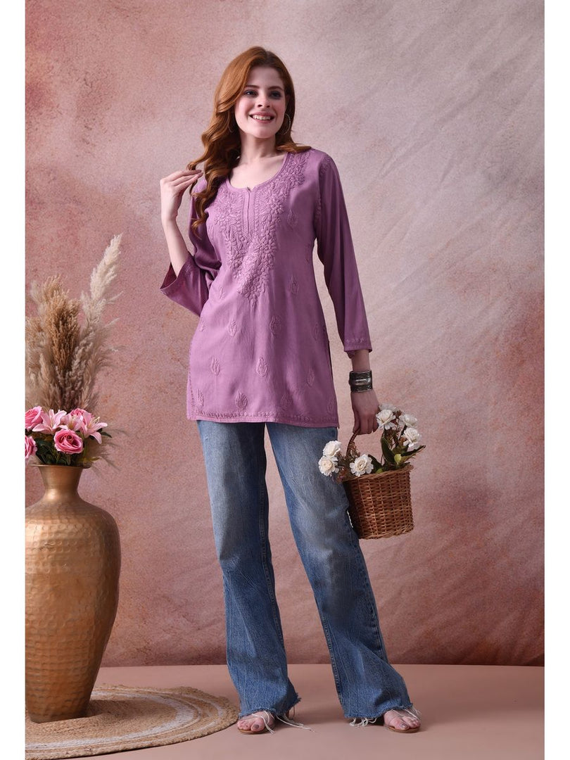 Bela Dyed Rayon Short Chikankari Kurti