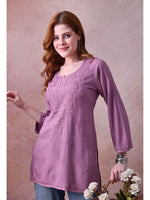 Load image into Gallery viewer, Bela Dyed Rayon Short Chikankari Kurti