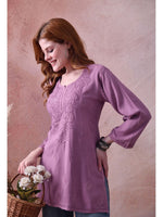 Load image into Gallery viewer, Bela Dyed Rayon Short Chikankari Kurti