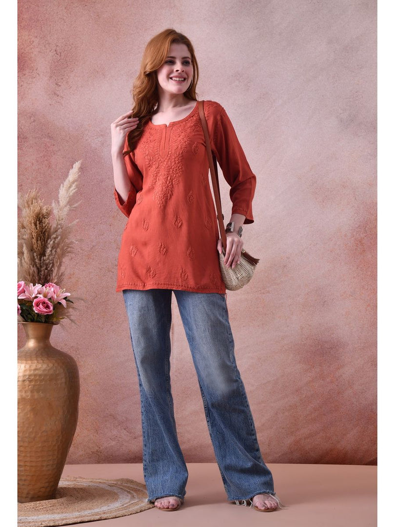 Bela Dyed Rayon Short Chikankari Kurti