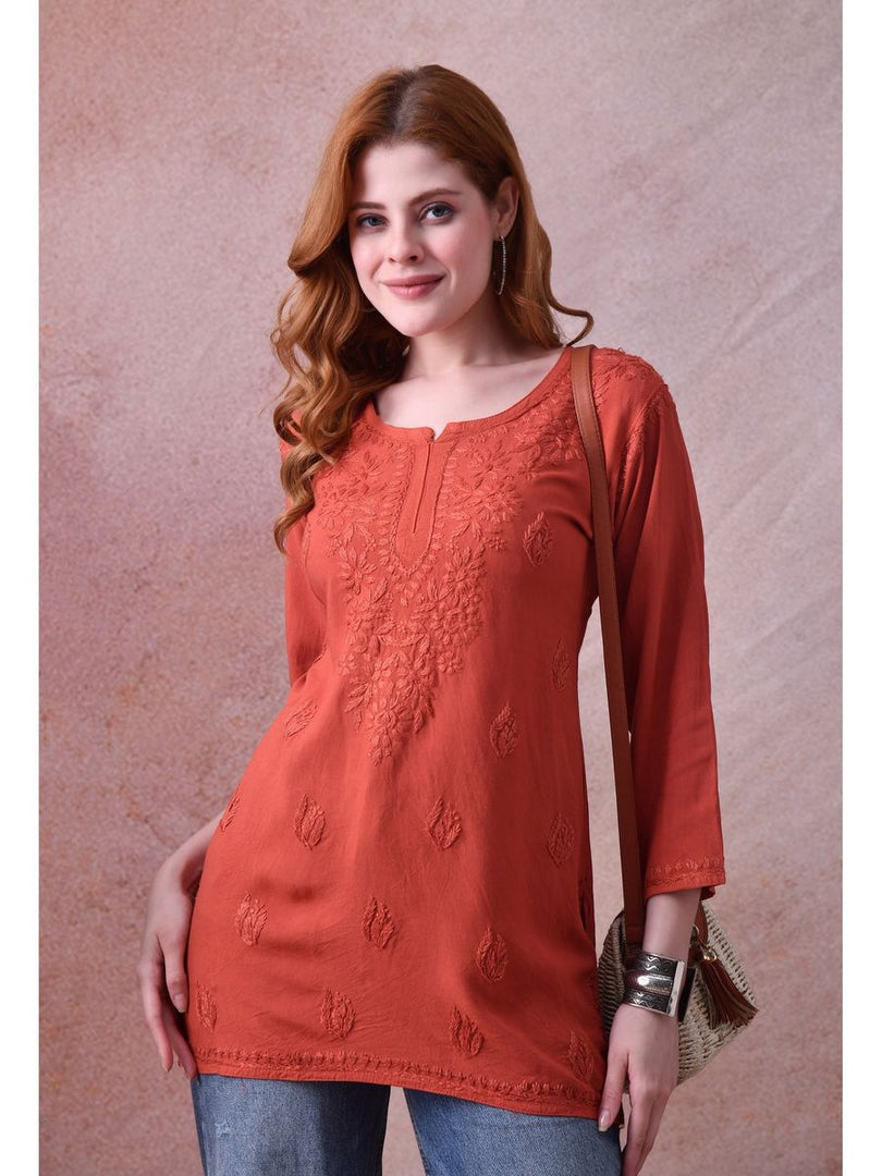 Bela Dyed Rayon Short Chikankari Kurti
