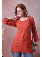 Load image into Gallery viewer, Bela Dyed Rayon Short Chikankari Kurti