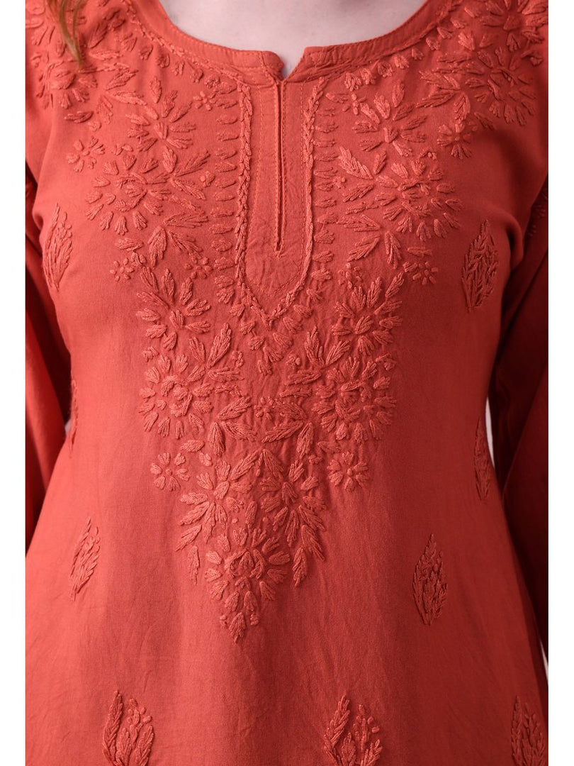 Bela Dyed Rayon Short Chikankari Kurti