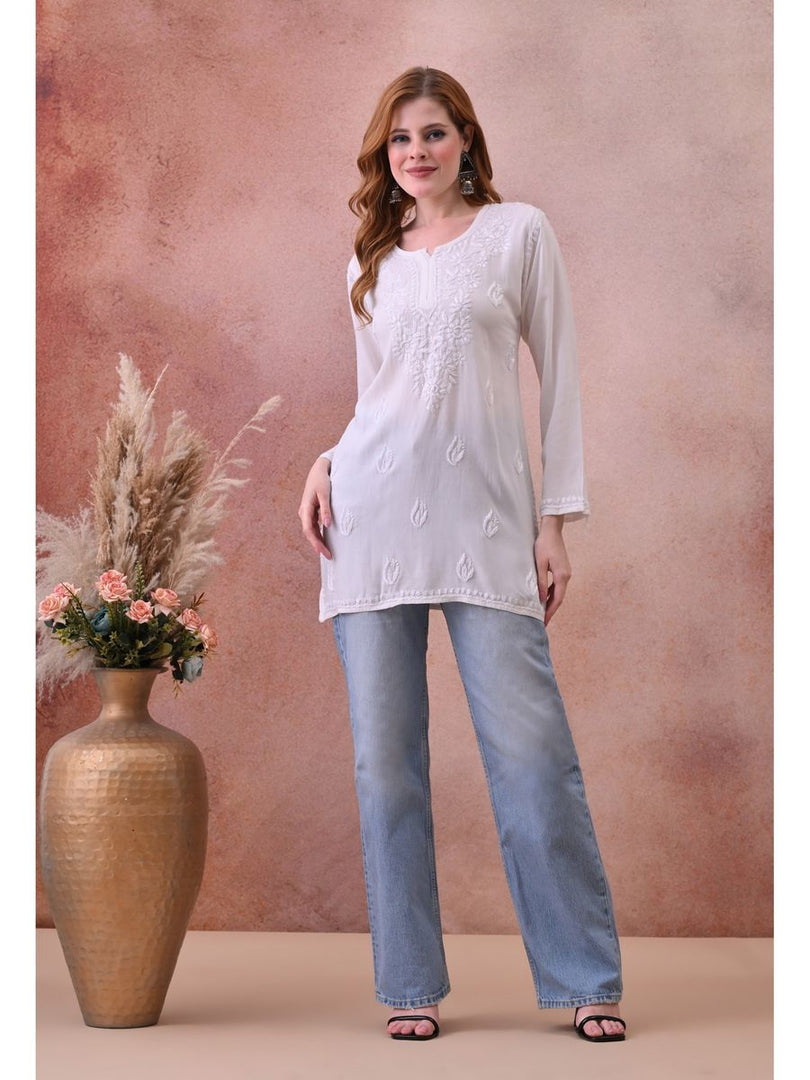 Bela Dyed Rayon Short Chikankari Kurti