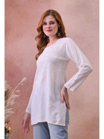 Load image into Gallery viewer, Bela Dyed Rayon Short Chikankari Kurti