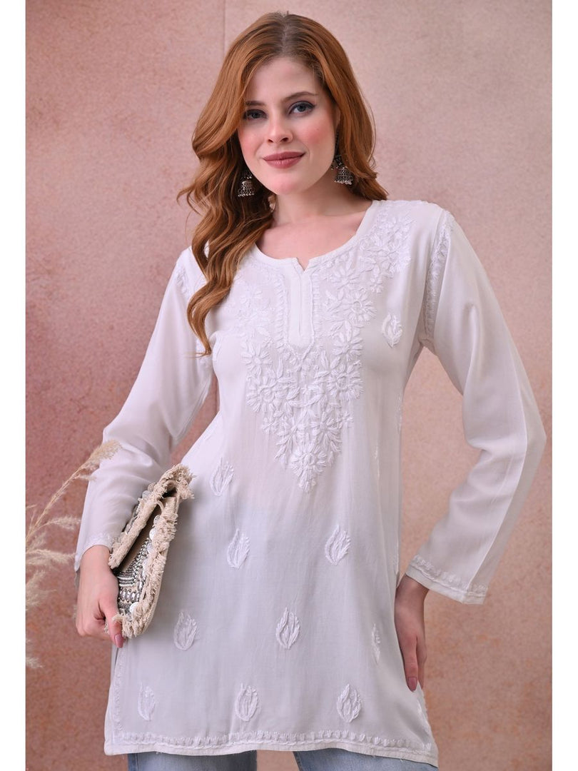 Bela Dyed Rayon Short Chikankari Kurti