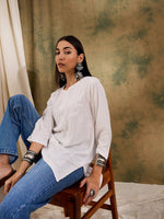 Load image into Gallery viewer, Jiva Rayon Short Chikankari Kurti - The Lucknowi Chikan 