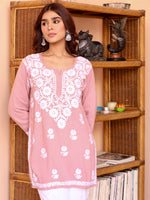 Load image into Gallery viewer, Aabha Premium Modal Chikankari Top Peach
