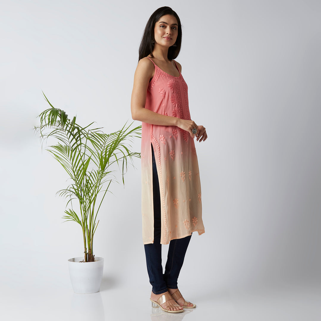 Viscose 3D Sleeveless Designer Kurti - The Lucknowi Chikan 