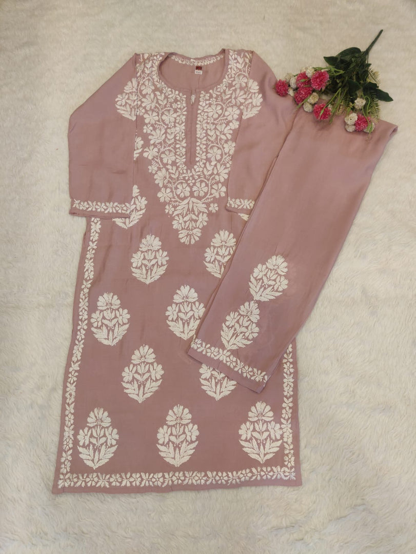 Chanderi Chikankari Kurti Pallazo Set