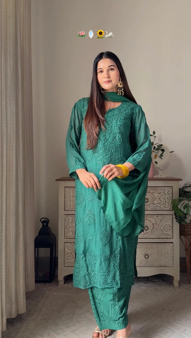 Surma Viscose 3D Chikankari Kurta Set