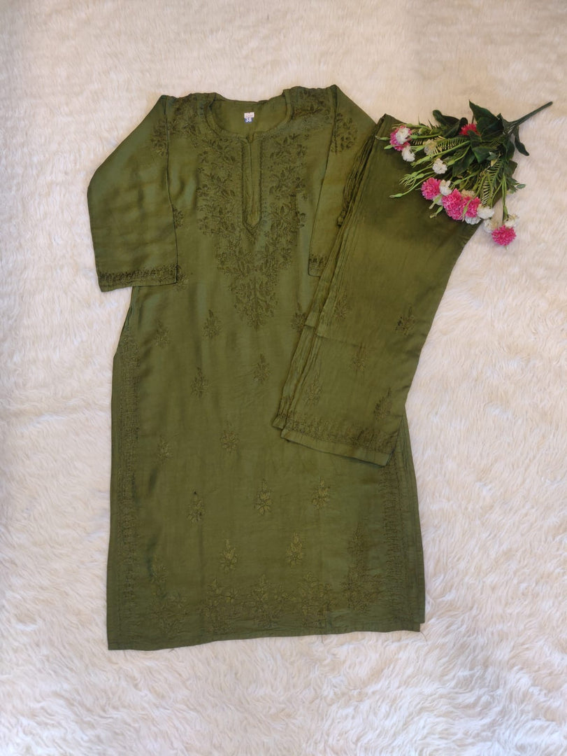 Sona Chanderi Chikankari Kurti Set