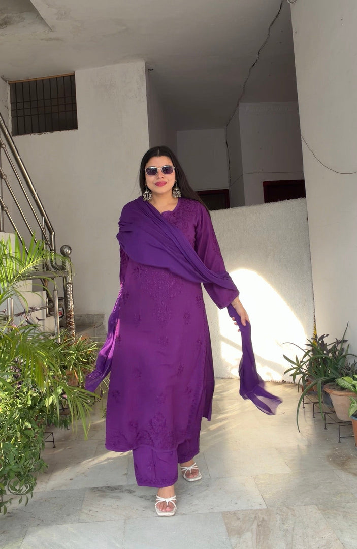 Vrati Rayon Chikankari Suit Sets