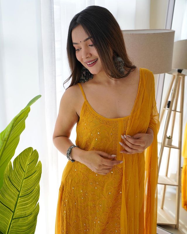 Fiza Designer Mukaish Chikankari Noodle Gharara Set