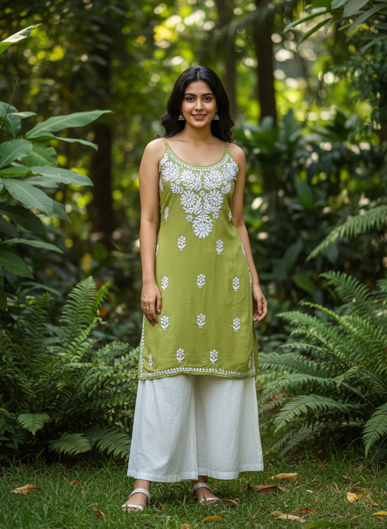 Boho Strappy Sleeveless Chikankari Kurti