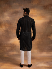 Nawab Mens Hakuba Sequence Chikankari Kurta & Pyjama Set