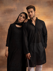 Nawab Mens Hakuba Sequence Chikankari Kurta & Pyjama Set