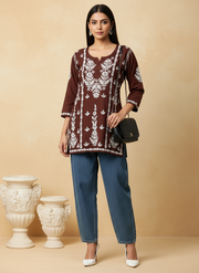 Ayesha Premium Chikankari Short Kurti - The Lucknowi Chikan 