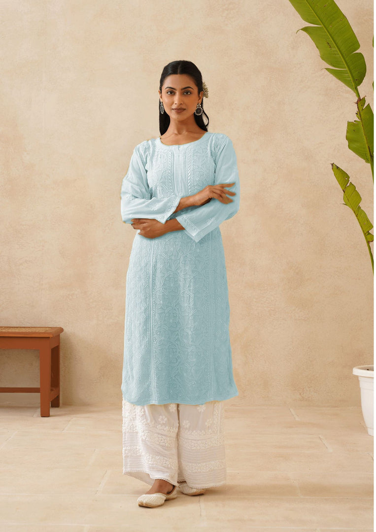 Suhana Ombre Chikankari Viscose Long Kurta - The Lucknowi Chikan 