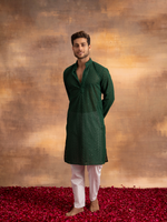 Load image into Gallery viewer, Nawab Mens Hakuba Sequence Chikankari Kurta &amp; Pyjama Set Bottle Green
