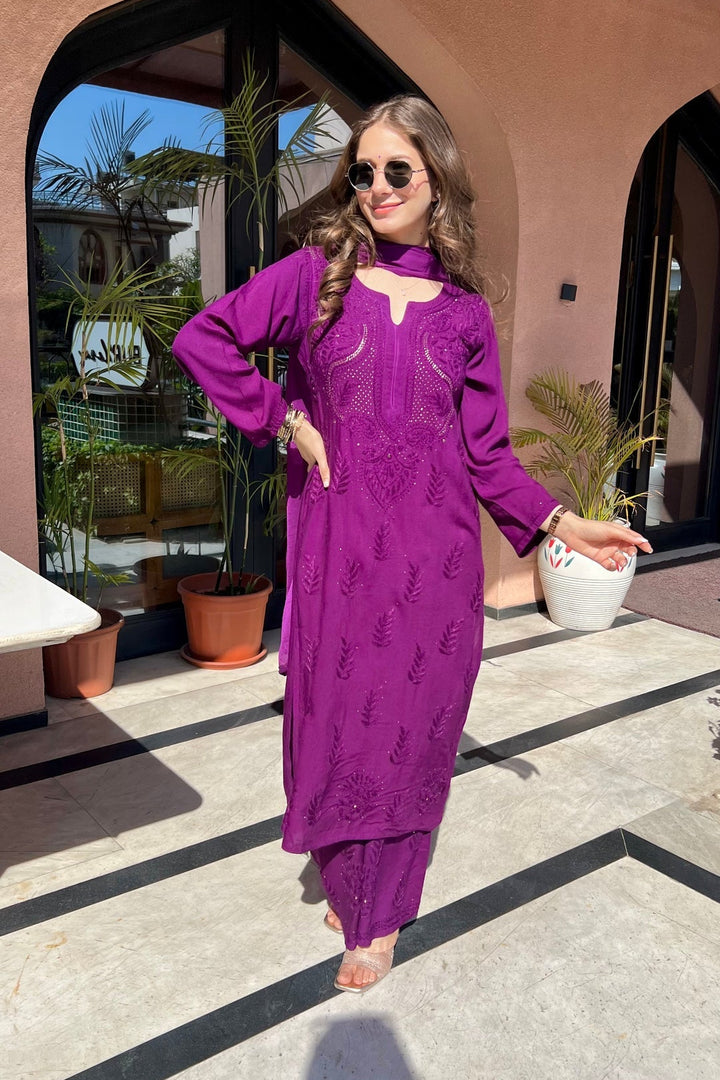 Kalira Rayon Mukaish Chikankari Kurti Set