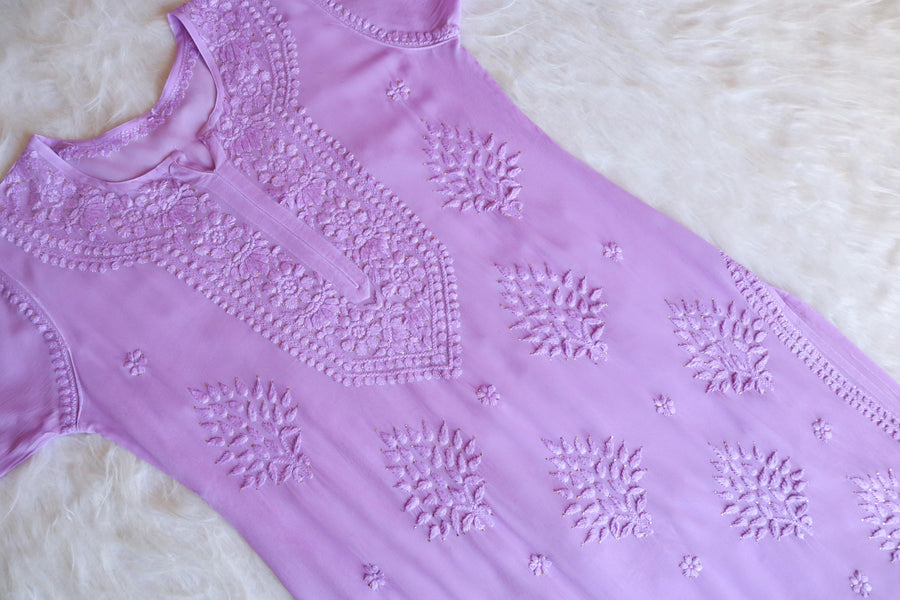 Haya Premium Viscose Luxury Chikankari Kurta Lavender