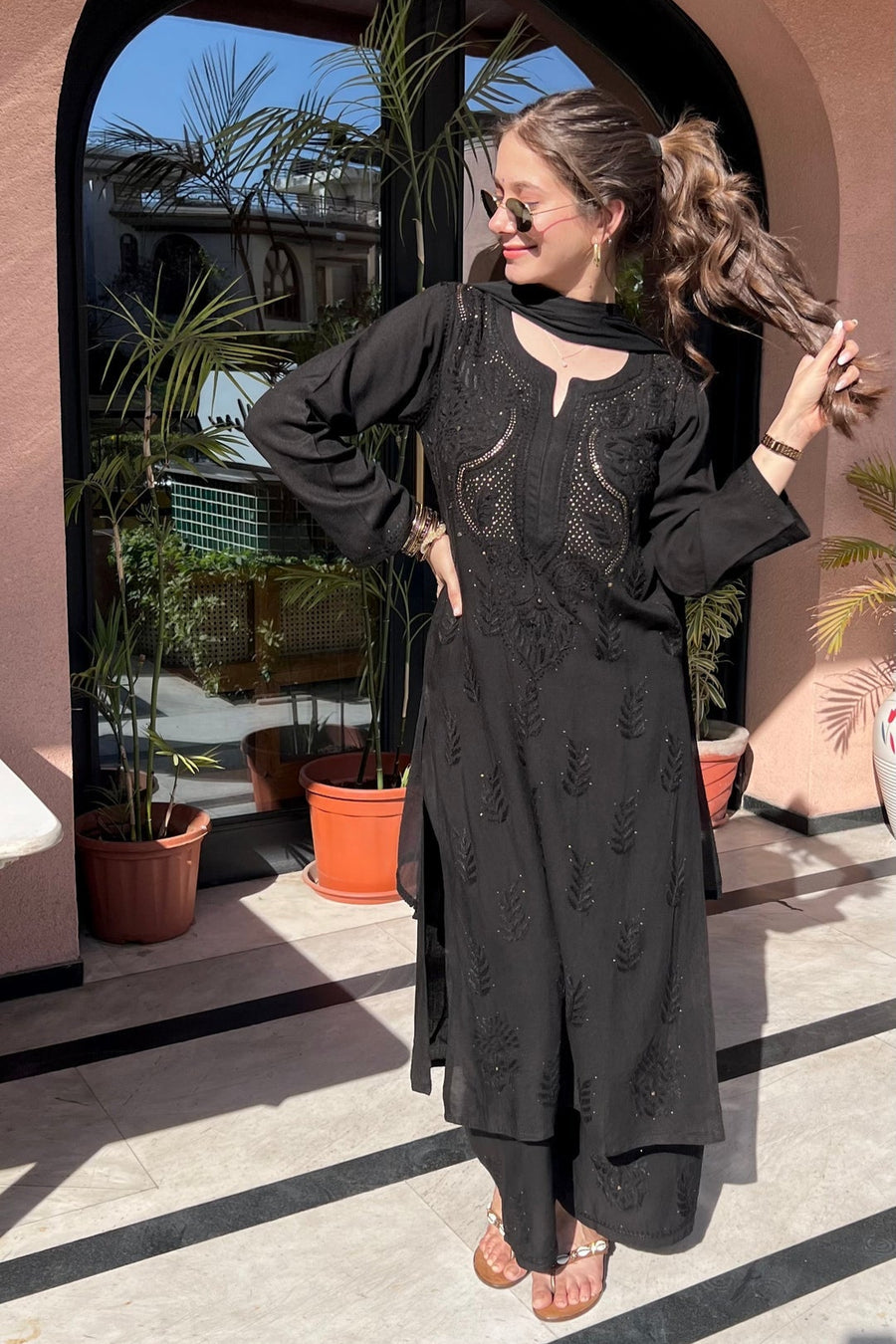 Kalira Rayon Mukaish Chikankari Kurti Set