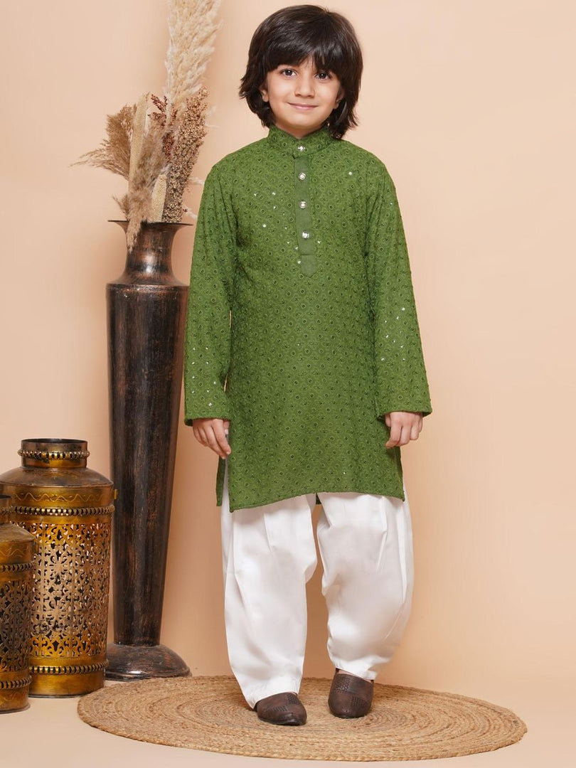 Kunwar Chikankari Boys Kurta Pyjama Set