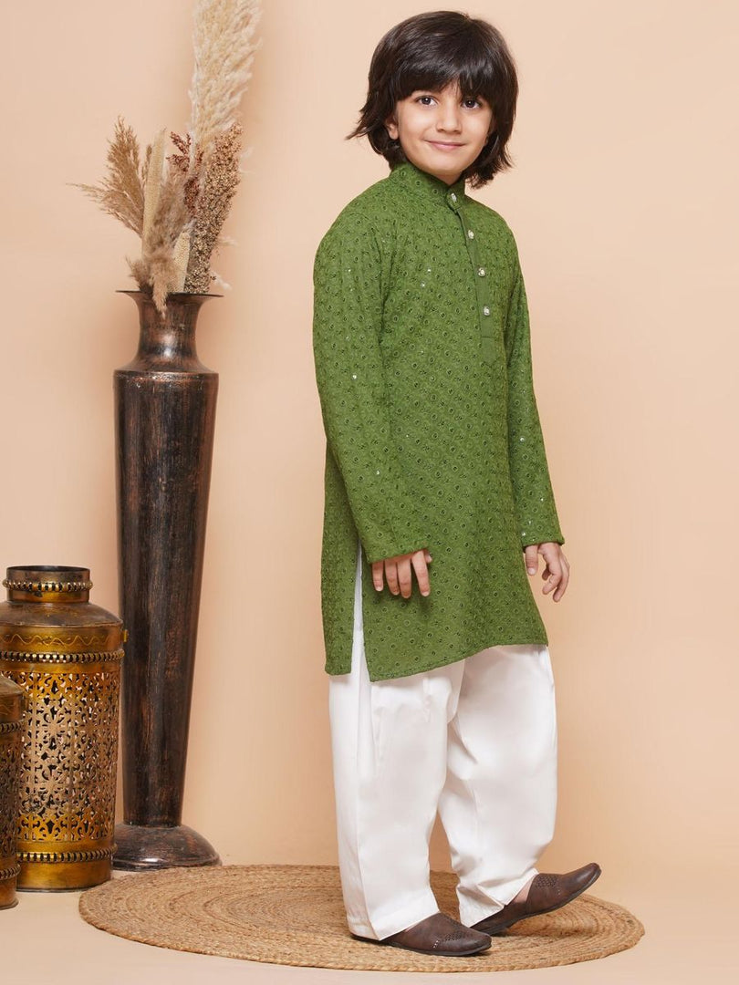 Kunwar Chikankari Boys Kurta Pyjama Set
