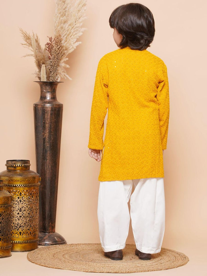 Kunwar Chikankari Boys Kurta Pyjama Set