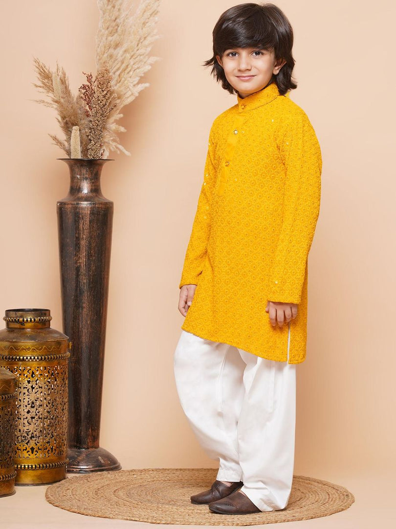 Kunwar Chikankari Boys Kurta Pyjama Set