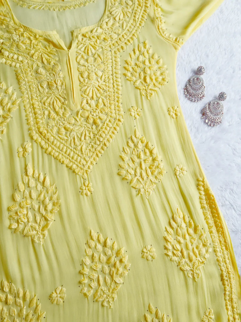 Haya Premium Viscose Luxury Chikankari Kurta Lemon