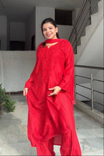 Load image into Gallery viewer, Polki Chanderi Chikankari Suit Set Red