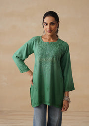 Amina Rayon Short Chikankari Kurti - The Lucknowi Chikan 