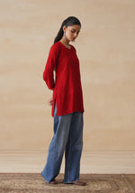 Load image into Gallery viewer, Amina Rayon Short Chikankari Kurti - Red