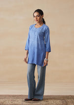 Load image into Gallery viewer, Amina Rayon Short Chikankari Kurti -Jordy Blue