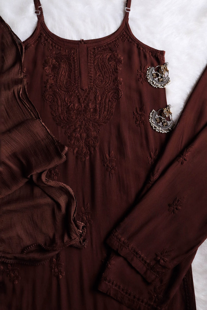 Parinoor Chanderi Cotton Chikankari Kurti Set